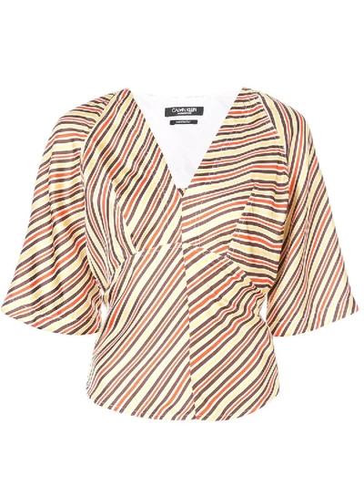 Shop Calvin Klein 205w39nyc Striped Back Tie Blouse Multicolor