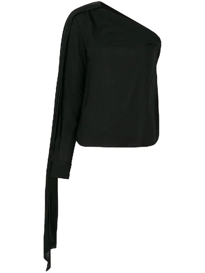Shop Saint Laurent Asymmetric Sleeve Blouse Black