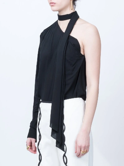 Shop Saint Laurent Asymmetric Sleeve Blouse Black