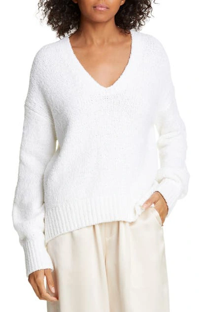 Shop Vince Textured V-neck Sweater In Optic White