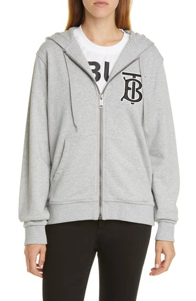 Shop Burberry Aubree Zip Front Hoodie In Pale Grey Melange