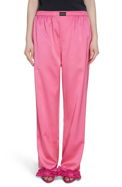 Shop Balenciaga Stretch Satin Pants In Shocking Pink