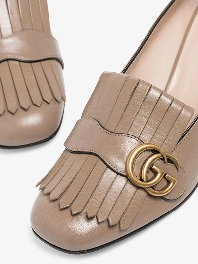 Shop Gucci Beige Marmont 55 Fringed Leather Pumps In Neutrals