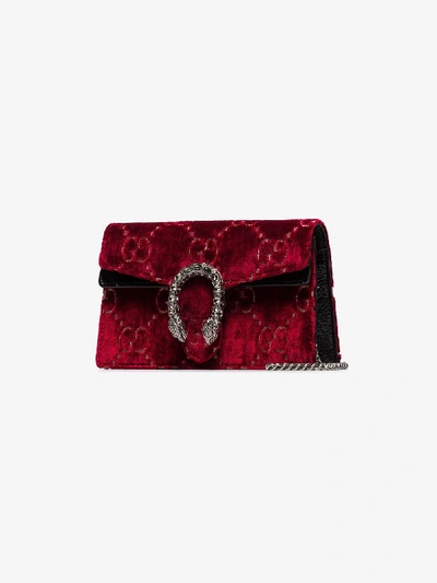 Shop Gucci Red Super Mini Gg Supreme Velvet Shoulder Bag