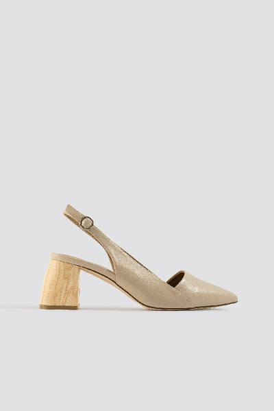 Shop Na-kd Wooden Heel Slingback Pumps Beige