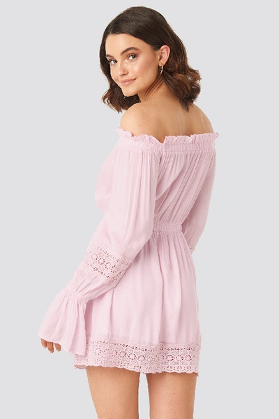 Shop Queen Of Jetlags X Na-kd Off Shoulder Lace Detail Frill Dress Pink In Dusty Pink