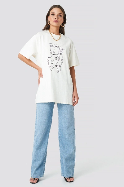 Shop Astrid Olsen X Na-kd Printed Face Oversize Tee White In Offwhite
