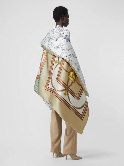 Shop Burberry Unicorn Sketch Print Silk Satin Oversized Puffer Cape In Multicolour