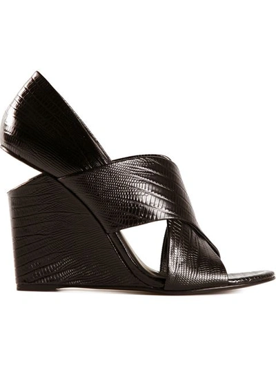 Alexander Wang Ida Lizard-effect Patent-leather Wedge Sandals In Black