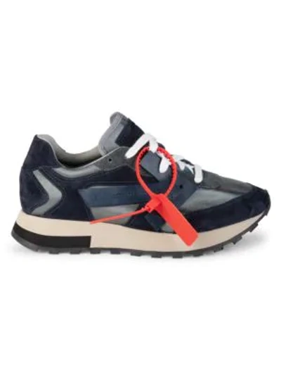 Shop Off-white Mixed Media Low-top Sneakers In Dark Blue