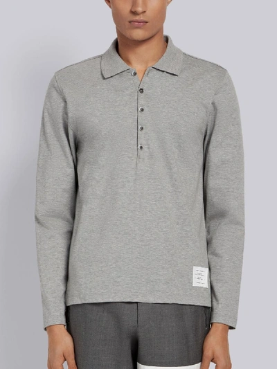 Shop Thom Browne Long Sleeve Jersey Polo In Grey