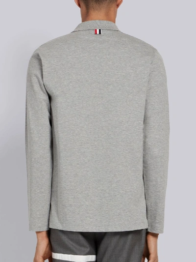 Shop Thom Browne Long Sleeve Jersey Polo In Grey
