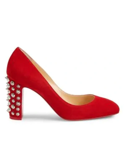 Shop Christian Louboutin Donna Stud Spike Suede Pumps In Loubi Red