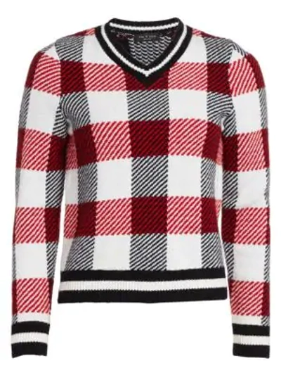 Shop Rag & Bone Gabby Buffalo Check V-neck Sweater In Red
