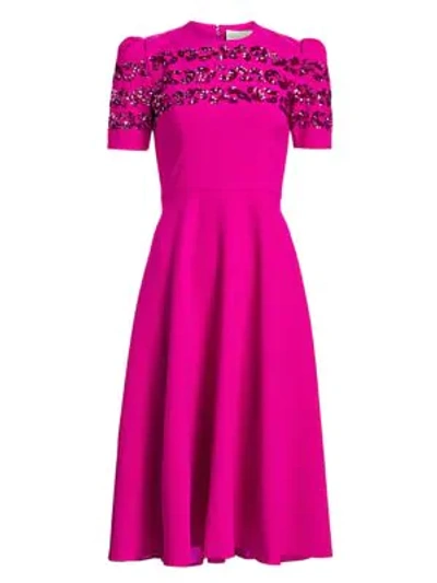 Shop Ahluwalia Brigitte Embellished Puff-shoulder Dress In Fuchsia