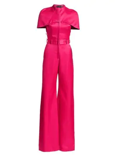 Shop Brandon Maxwell Cape-sleeve Virgin Wool & Silk Jumpsuit In Bright Rose