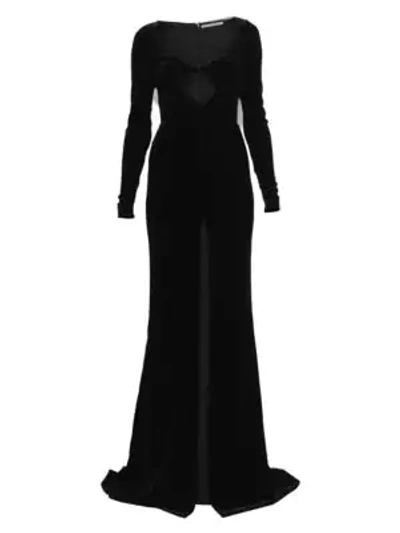 Shop Alessandra Rich Dressing For Pleasure V-neck Bandeau Velvet Gown In Black