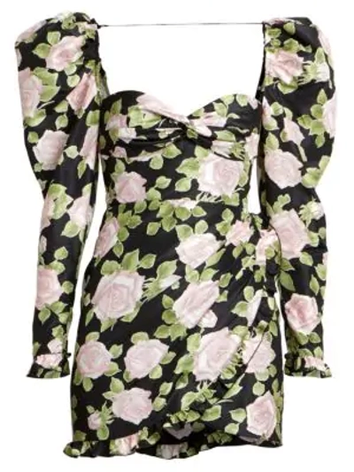 Shop Alessandra Rich Women's Dressing For Pleasure Rose-print Taffeta Mini Dress In Black Pink
