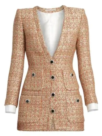 Shop Alessandra Rich Women's Dressing For Pleasure V-neck Sequin Tweed Mini Dress In Coral Gold