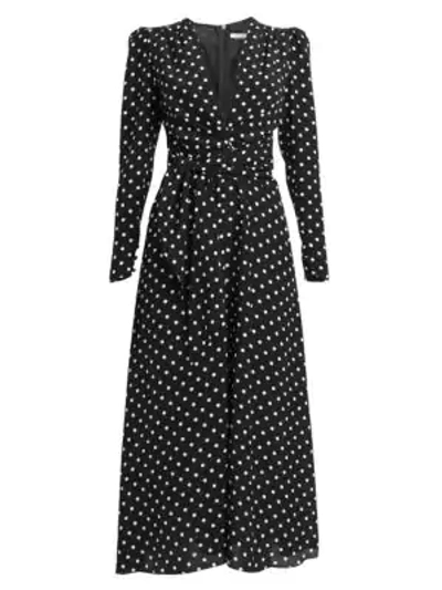 Shop Alessandra Rich Dressing For Pleasure Polka Dot Crepe De Chine Midi Dress In Black