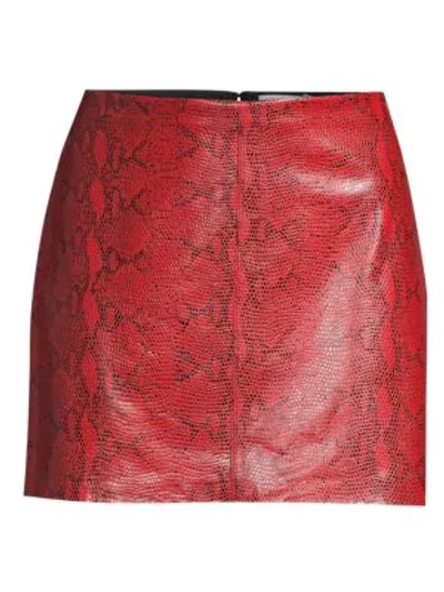 Shop Alice And Olivia Elana Snakeskin-print Leather Mini Skirt In Cherry Black