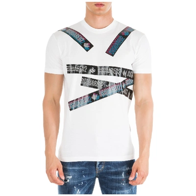 Shop Dsquared2 Men's Short Sleeve T-shirt Crew Neckline Jumper Tape In White