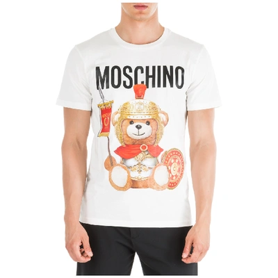 Shop Moschino Men's Short Sleeve T-shirt Crew Neckline Jumper Roman Teddy Bear Regular Fit In White