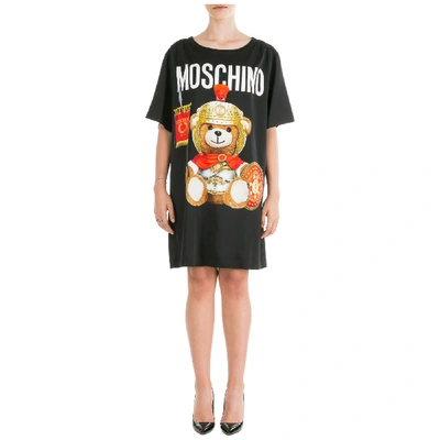 Shop Moschino Women's Short Mini Dress Short Sleeve Roman Teddy Bear In Black
