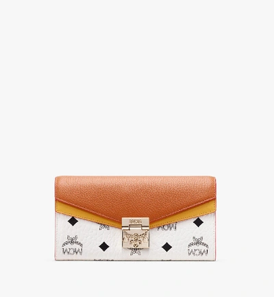 Shop Mcm Patricia Crossbody Wallet In Colourblock Leather In Golden Mango And Cognac