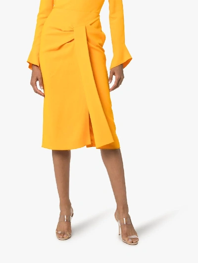 Shop Roland Mouret Aura Draped Midi Skirt In Yellow