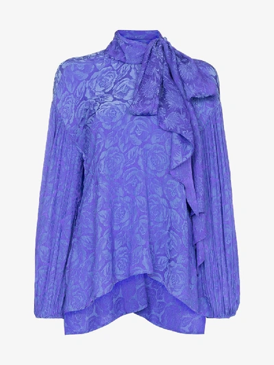 Shop Chloé Pussy Bow Jacquard Roses Blouse In Purple