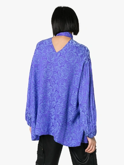 Shop Chloé Pussy Bow Jacquard Roses Blouse In Purple