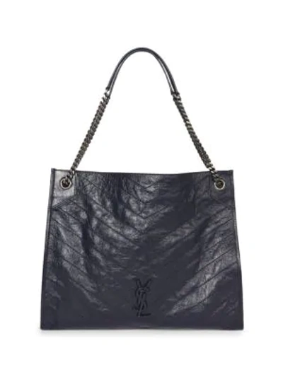 Shop Saint Laurent Women's Niki Leather Tote In Deep Marine