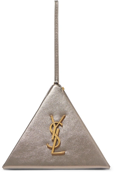 Shop Saint Laurent Pyramid Metallic Leather Clutch In Gold