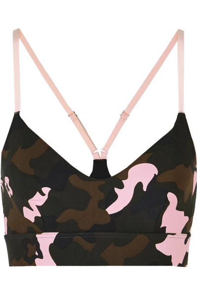 Shop The Upside Zoe Camouflage-print Stretch Sports Bra In Army Green