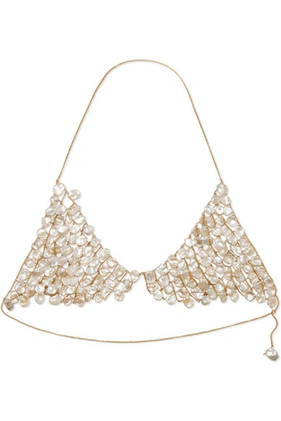 Shop Alighieri Gold-plated Pearl Triangle Bra In White