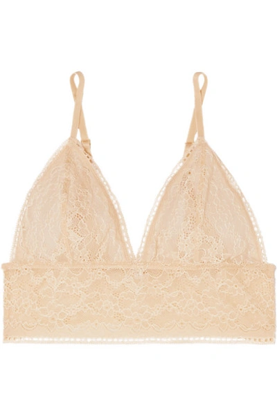 Shop Anine Bing Magda Stretch-lace Soft Cup Triangle Bralette In Neutral