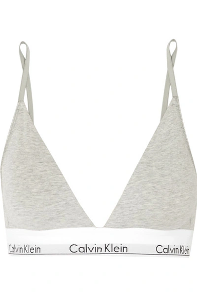 Shop Calvin Klein Underwear Stretch Cotton And Modal-blend Jersey Soft-cup Triangle Bra In Gray