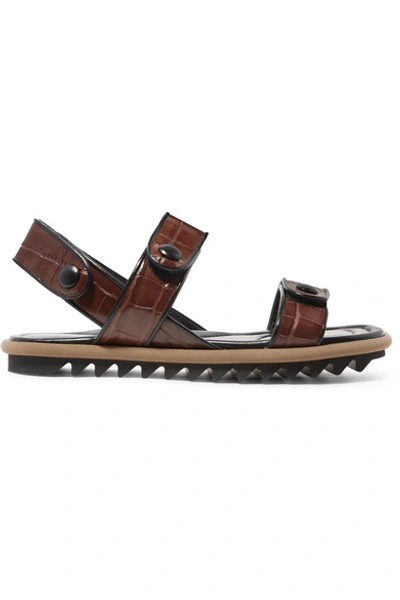 Shop Dries Van Noten Croc-effect Leather Sandals In Brown