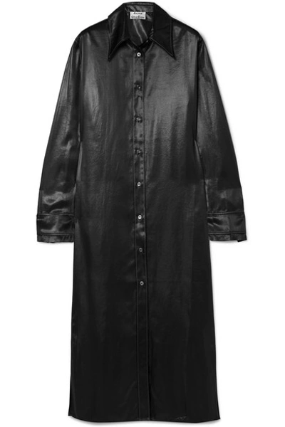 Shop Acne Studios Dimara Satin Shirt Dress In Black