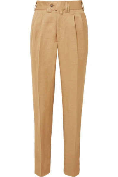 Shop Arje Sabi Linen-blend Twill Slim-leg Pants In Tan