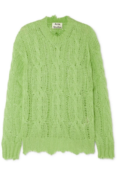 Shop Acne Studios Kelenal Frayed Cable-knit Sweater In Lime Green