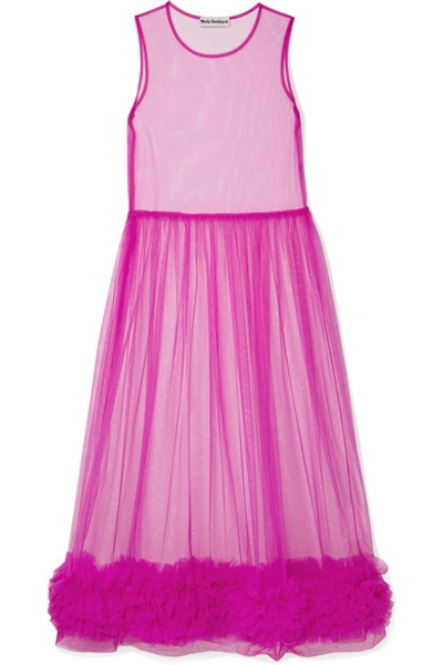 Shop Molly Goddard Alison Ruffled Tulle Midi Dress In Pink
