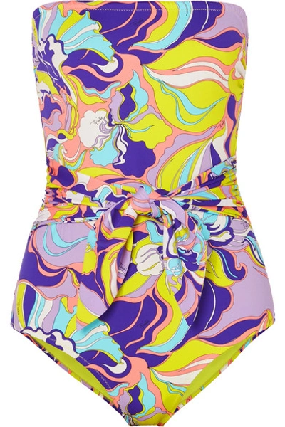 Shop Emilio Pucci Tie-front Printed Bandeau Swimsuit In Purple