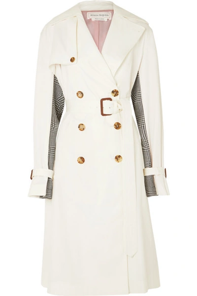 Shop Alexander Mcqueen Belted Cotton-gabardine And Houndstooth Wool Trench Coat In Ivory