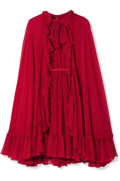 Shop Giambattista Valli Cape-effect Ruffled Silk-georgette Dress In Red