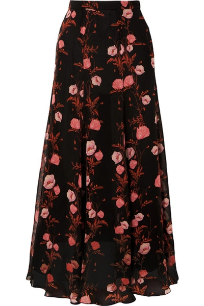 Shop Giambattista Valli Floral-print Silk-georgette Maxi Skirt In Black