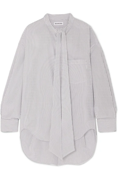 Shop Balenciaga New Swing Striped Cotton-poplin Shirt In White