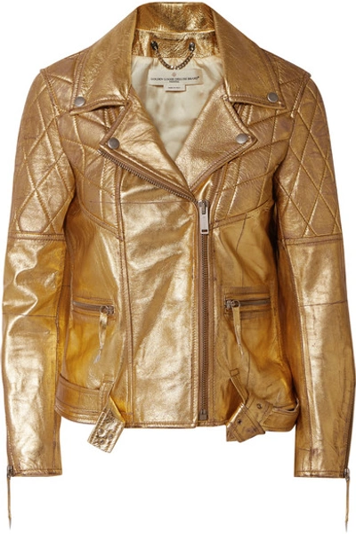 Shop Golden Goose Metallic Textured-leather Biker Jacket In Gold