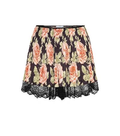 Shop Paco Rabanne Floral Lace-trimmed Plissé Shorts In Black